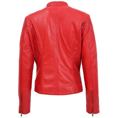 Women’s Real Leather Standing Collar Jacket – Becky Red Biker Style