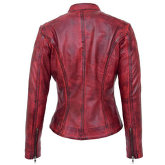 Women’s Burnt Red Leather Jacket – Becky Standing Collar Design