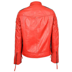 Ladies Rosa Red Leather Cafe Racer Biker Jacket – Motorcycle Style with Badges