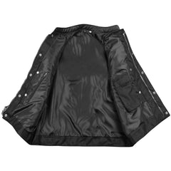 Men’s Motorcycle Vest – Premium Buffalo Leather, Multiple Pockets Club Style Biker Vest with Metal Zippers - All Seasons