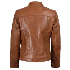 Regals Leather Amy Women's Cafe Racer Tan Brown Real Leather Jacket