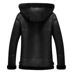 Regals Leather Men’s Black Hooded B3 Leather Bomber Jacket Aviator Flight Jacket