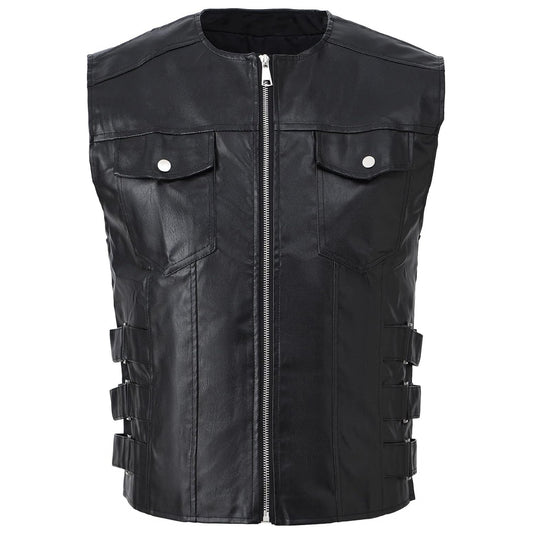 Best Design Men`s Biker Motorcycle Faux Leather Vest Comfortable Sleeveless Men's Leather Vest