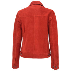 Women's Red Suede Trucker Jacket – Alma Soft Genuine Suede Vintage Style