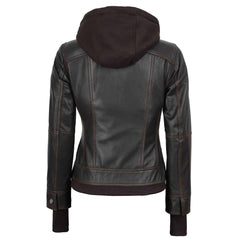 Tralee Women’s Dark Brown Leather Bomber Jacket – Removable Hood | Regals Leather
