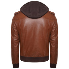 Hooded Brown Bomber Leather Jacket Wing-Hooded-Jacket For Men's