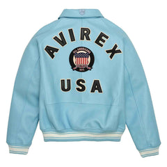 Top Quality Men’s Avirex Leather Jacket Light Blue Leather Bomber Flight Jacket