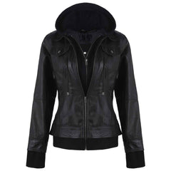 Onyx Women’s Hooded Black Leather Bomber Jacket – Classic Genuine Leather Outerwear for Fall & Winter
