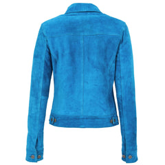 Women's Teal Blue Suede Trucker Jacket – Alma Soft Genuine Suede Vintage Style