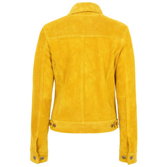 Stylish Women’s Yellow Suede Trucker Jacket – Alma Design