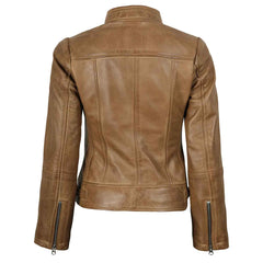 Women’s Camel Brown Leather Biker Jacket – Amy Lambskin | Regals Leather