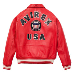 Handcrafted Men’s Avirex Leather Jacket Red Leather Bomber Jacket Iconic Style