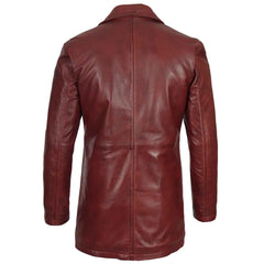 Burgundy Men’s Real Lambskin Leather Car Coat Genuine Leather Long Jacket