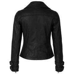 Women’s Black Leather Jacket – Genuine Sheepskin Motorcycle Jacket for Ladies
