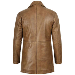 Men's Camel Brown 3/4 Length Leather Car Coat Genuine Lambskin Jacket