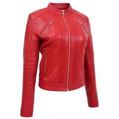 Classic Women’s Leather Biker Jacket in Alice Red – Genuine Moto Style
