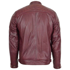 Men’s Burgundy Standing Collar Leather Jacket – Slim Fit Biker by Regals Leather