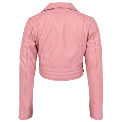 Women’s Cropped Leather Biker Jacket in Demi Baby Pink – Stylish Moto Fit