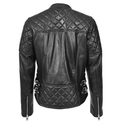 Women's Real Leather Biker Jacket Classic Cross Zip Style Molly Black