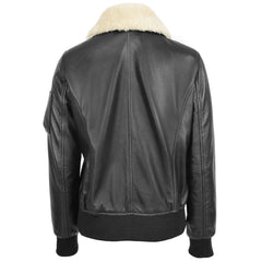 Thea Black Women's Bomber Jacket – Premium Leather with Removable Collar