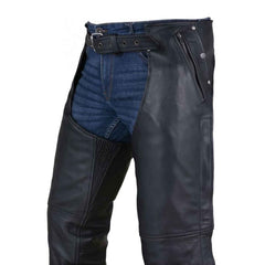 Black Leather Motorcycle Riding Chaps for Men Cowboy Biker Chaps Pants