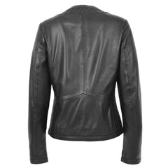Fashion Women's Leather Collarless Jacket With Quilt Design Joan Black