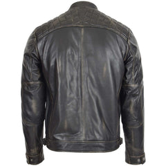 Lightweight Men's Biker Style Leather Jacket Standing Collar Zip Pockets