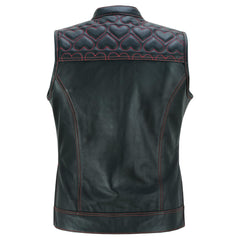 Best Quality Women's Cowhide Leather Vests – with Side Zippers & Paisley Lining Red Heart Stitching Women's Leather Vests