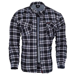 Regals Leather Exo Kevlar-Lined Motorcycle Flannel Shirt Black/White – CE Protective Riding Gear