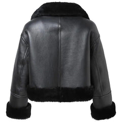 Women's B3 Bomber Jacket – Black Shearling Aviator Coat in Real Sheepskin Leather