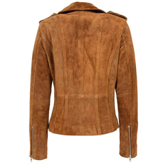 Women's Tan Suede Biker Jacket – Skylar Zip-Up Moto Style Leather Jacket
