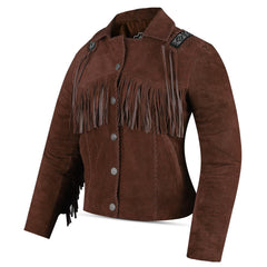 Women's Brown Suede Fringe Jacket – Western Cowgirl Leather Coat Vintage Style