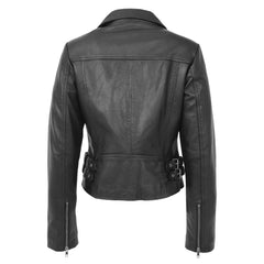 Women’s Black Leather Jacket – Jodie Soft Genuine Nappa with Cross Zip Design