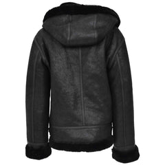 Women's Genuine Sheepskin B3 Bomber Jacket – Naomi Black Hooded Style
