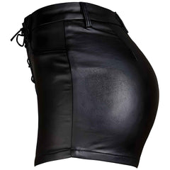 Women’s PU Leather Shorts – High Waist Drawstring Sexy Faux Leather Bottoms