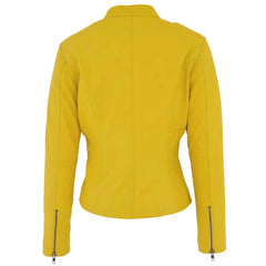 Women’s Yellow Leather Jacket – Becky Standing Collar Genuine Nappa Leather