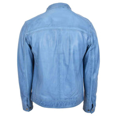 Men’s Sky Blue Leather Cafe Racer Jacket – Charlie Biker Style | Regals Leather