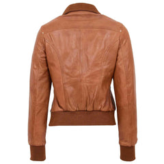 Women's Leather Classic Bomber Jacket – Motto Tan Genuine Leather Coat