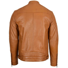 Best Quality Comfortable Men's Leather Cafe Racer Biker Jacket Ron Tan