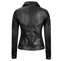 Stylish Vintage Fernando Women's Black Leather Trucker Jacket | Regals Leather