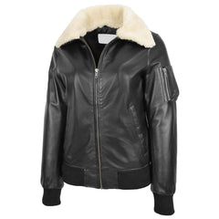 Thea Black Women's Bomber Jacket – Premium Leather with Removable Collar