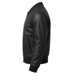 Men’s Slim Fit Black Leather Bomber Jacket – Timeless Handcrafted Fashion