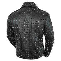Men’s Brando Studded Leather Biker Jacket – Black Genuine Leather Punk Rock Motorcycle Jacket