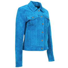 Women's Teal Blue Suede Trucker Jacket – Alma Soft Genuine Suede Vintage Style