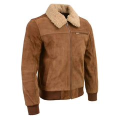 Men’s Suede Leather Vintage Bomber Jacket with Shearling Collar – Classic Aviator Style