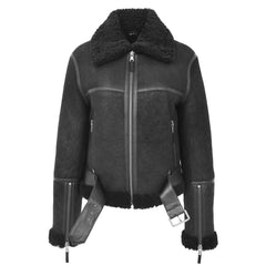 Regals Leather Lightweight Women's Sheepskin Aviator RAF Pilot Bomber Jacket Elsie Black