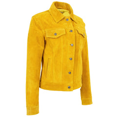 Stylish Women’s Yellow Suede Trucker Jacket – Alma Design