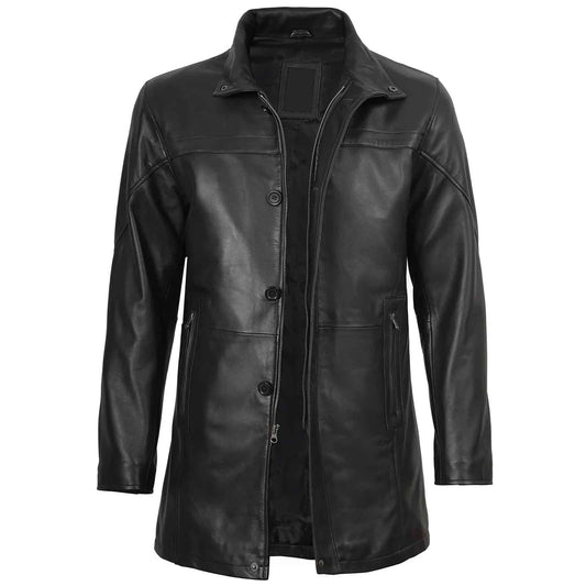 Bristol Men's Real Lambskin Black Leather Car Coat Stylish Long Jacket for Men's