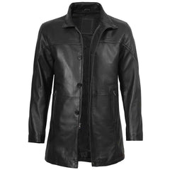Bristol Men's Real Lambskin Black Leather Car Coat Stylish Long Jacket for Men's