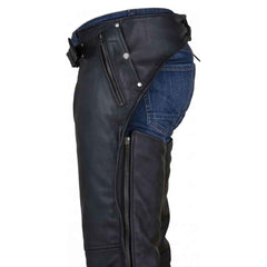 Black Leather Motorcycle Riding Chaps for Men Cowboy Biker Chaps Pants